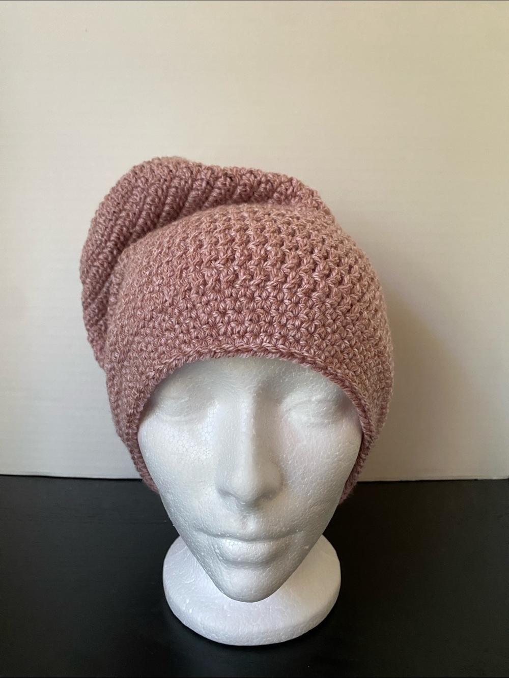 Women's Crochet Slouch Beanie - Blush Pink
